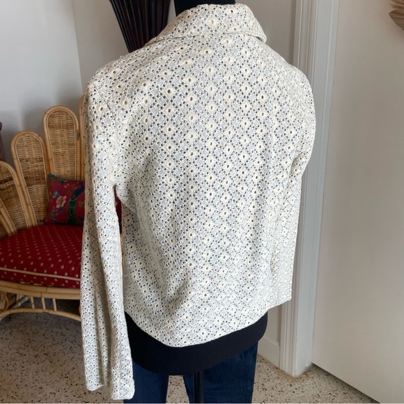 DOLAN Anthropologie Ivory Blue Eyelet Ross MOTO Cotton Jacket! Excellent. Medium - Picture 9 of 15